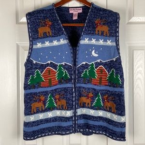 Star Blue Originals ugly Christmas sweater vest Womens M